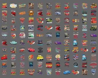 Retro Disney Cars PNG Bundle Digital Download, Lightning McQueen Tow Mater Clipart for Sublimation, Vintage Radiator Springs Piston Cup PNG