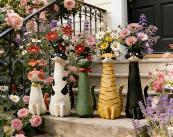 Handcrafted Whimsical Cat Vase • Resin Flower Pot, Shelf Decor