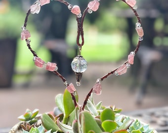 Open Hearted Plant Jewel, artisan wire wrapped crystal and gemstone succulent or bonsai stake suncatcher