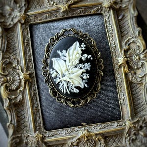 Lily of the Valley Brooch - Victorian vintage antique style cameo brooch with gorgeous large raised floral design, pin back