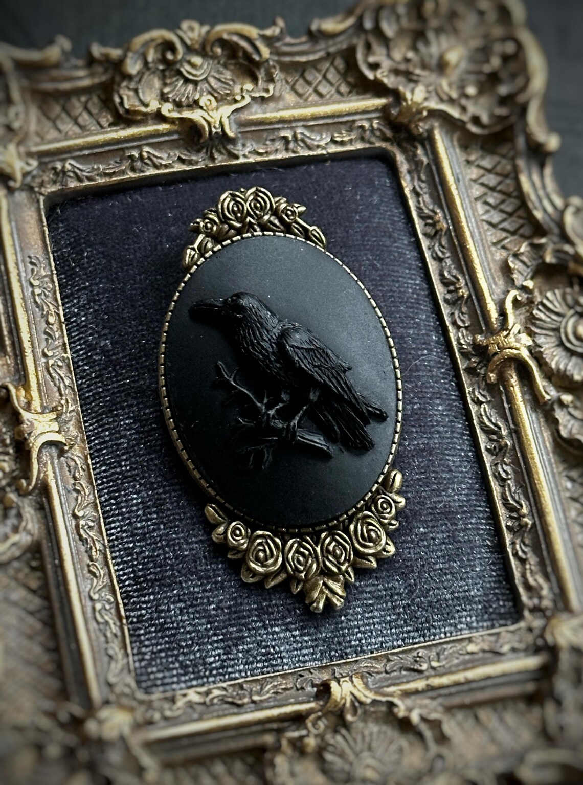 Gothic Raven Brooch - Victorian Vintage Antique Style Cameo Brooch With ...