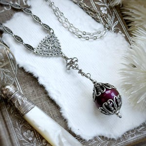 Deep Rose Pearl - Romantic Victorian Vintage Antique Style Necklace with vintage Swarovski pearl and silver ox