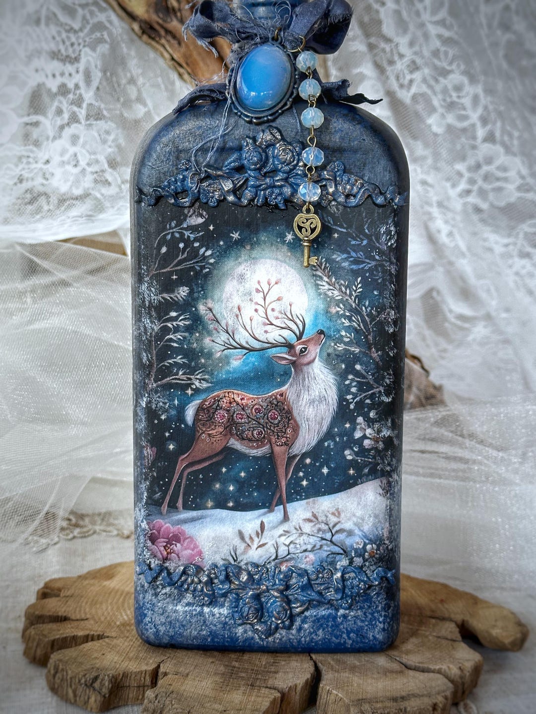 Reindeer Moon, Altered Fantasy Art Bottle - Etsy