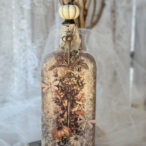 Key to October, Altered Vintage Whimsical Fantasy Art Bottle by The Vintage Angel