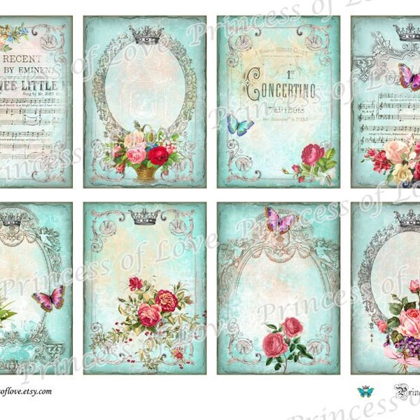 Antique paper  Background Victorian Digital Collage Sheet. Set of 8 - Printable download  - vintage scrapbooking l9322