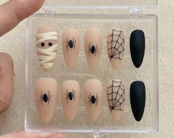 Halloween Press On Nails: Mummy Spiderweb Nail Art