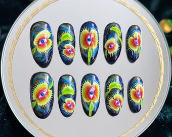 Venus Flytrap Eye Press On Nails | 3D Gel Gothic Witchy False Nails Set