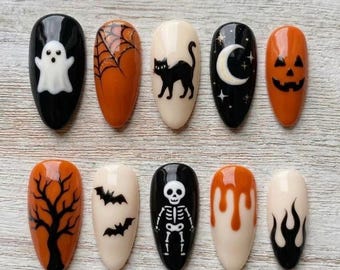 Ghost Witch Halloween Press On Nails, Trick or Treat Nails, Cute Spooky Nail Set