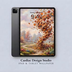 風変わりな秋の紅葉のiPad壁紙、秋の葉のiPad背景、雰囲気のあるオレンジ色のタブレット壁紙、ビンテージスタイルの風景画