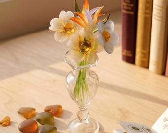 Handblown Glass Birth Flower Bouquet, Unique Birthday Gift for Mom, Sister or Best Friend, Miniature Floral Table Decor, Family Keepsake