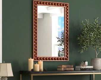 Solid Wood Frame Wall Mirror – Rustic Farmhouse Accent Decor