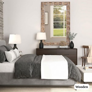 Solid Wood Frame Rectangular Mirror – Rustic Farmhouse Entryway, Bathroom Vanity Decor