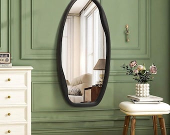 Asymmetrical Wood Frame Mirror 40"x20" – Modern Large Wall Hanging Home Decor