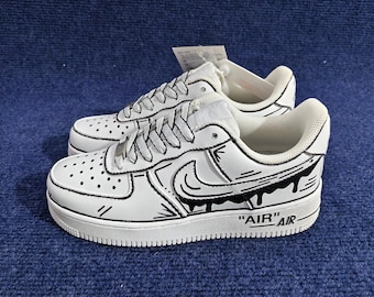 Zapatillas Air Force 1 personalizadas con diseño de goteo de dibujos animados en 2D / Boceto pintado a mano estilo streetwear AF1