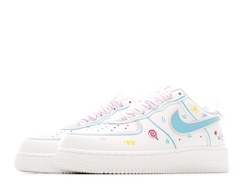 Zapatillas Air Force 1 personalizadas con diseño de conejito / Estilo kawaii pastel pintado a mano AF1