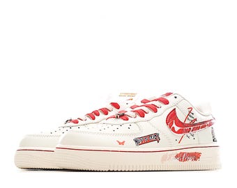 Zapatillas Air Force 1 personalizadas en rojo estilo punk / Estilo streetwear AF1 con grafiti pintado a mano