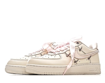 Zapatillas Air Force 1 personalizadas con lazo rosa / Estilo urbano femenino coqueto hecho a mano AF1