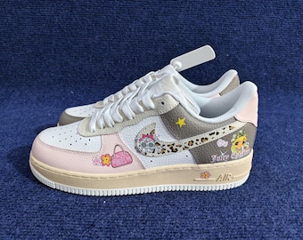 Zapatillas Air Force 1 Y2K con estampado de leopardo pintadas a mano y personalizadas / Ropa urbana Y2K AF1