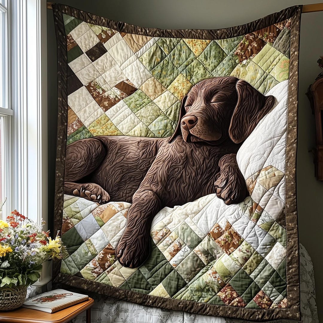Chocolate Labrador Blanket, Sleeping Dog Throw, Cozy Puppy Quilt Style ...