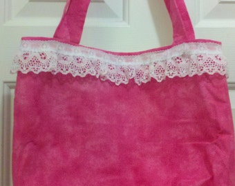 Tote dark pink tones with light pink lace trim OOAK