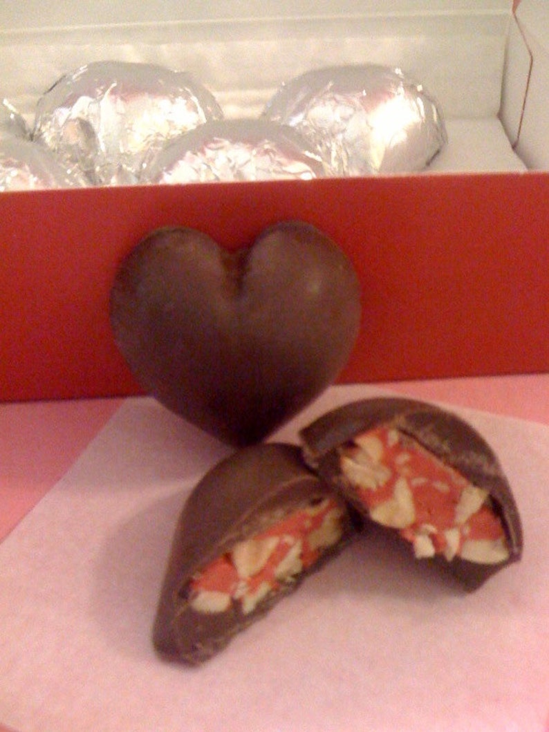 Cherry Cream Hearts rolled in peanuts and milk chocolate image 1