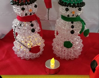 Snowman with LED tealight hand beaded