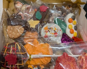 Fall themed variety treats boxes.Contains nuts and peanut butter products.