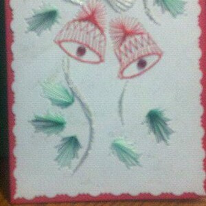 Handmade String Art Holiday Card (Red Bells with Silver Bow)