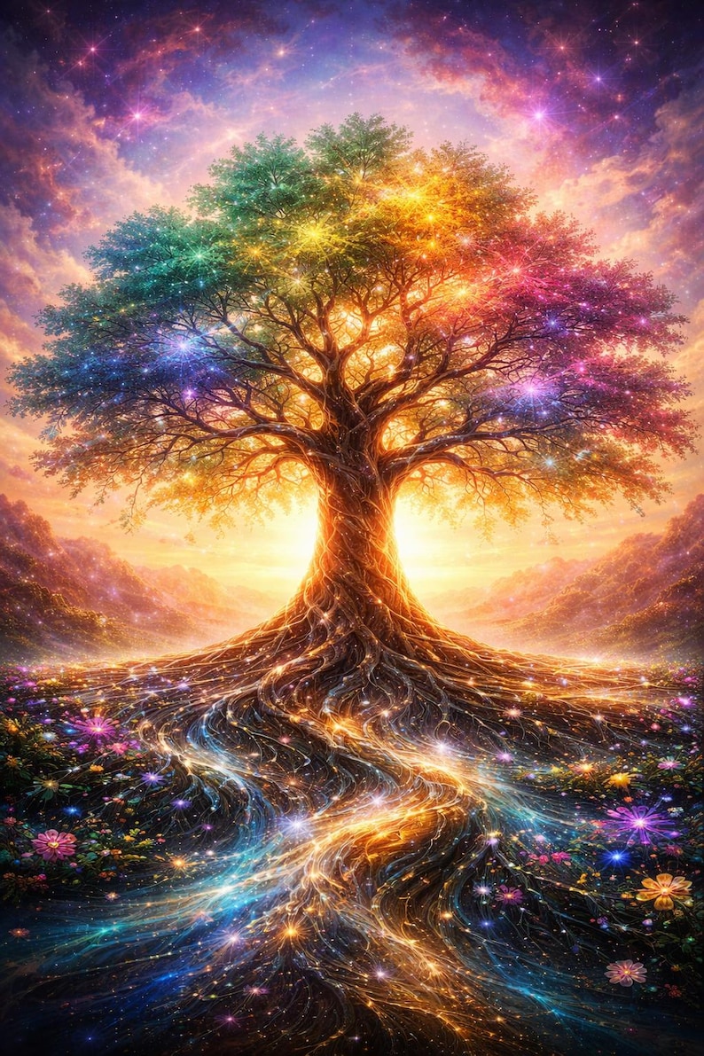 Vibrant Tree of Life Wall Art, Fantasy Spiritual Decor (digital ...