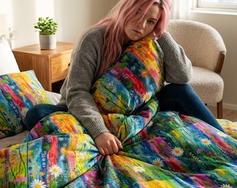 Colorful Floral Stripe Duvet Cover | Cotton Bed Set