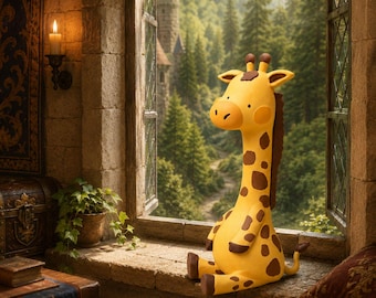 Momo the Little Giraffe Figurine, Handmade Ultra-Light Clay Animal Shelf Decor, Safari Nursery Desk Ornament