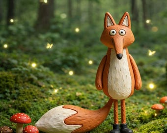 Handmade Mr Fox Figurine, Wabi Sabi Clay Home Decor,Mothers Day Gift, Thanksgiving Gift, Desk Shelf Ornament