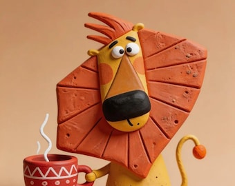 Whimsical Clay Pet Figurine, Handmade Animal Sculpture, Quirky Desk Decor