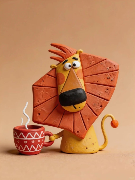 Whimsical Clay Pet Figurine, Handmade Animal Sculpture, Quirky Desk Decor