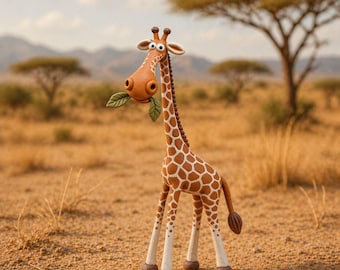 Handmade Clay Giraffe Figurine, Whimsical Safari Animal Sculpture, Cute Desk Decor, Nursery Shelf Accent, Gift for Animal Lovers