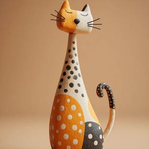 Figurine de chat à pois sculptée à la main - Argile Wabi-Sabi Décoration d'intérieur Cadeaux de remerciement pour les enseignants pour la fête des Mères Argile super légère