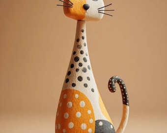 Hand-Sculpted Polka Dot Cat Figurine – Wabi-Sabi Clay Home Décor   mother's day teacher appreciation gifts Super light clay