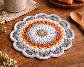 Handgemaakte gehaakte onderzetter, uniek moktapijt, gebloemde bekermat, boho tafeldecor, housewarmingcadeau Cottagecore