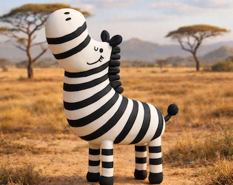 Handmade Wabi-Sabi Zebra Decor, Lightweight Clay Animal, Minimalist Shelf Ornament, Housewarming Gift