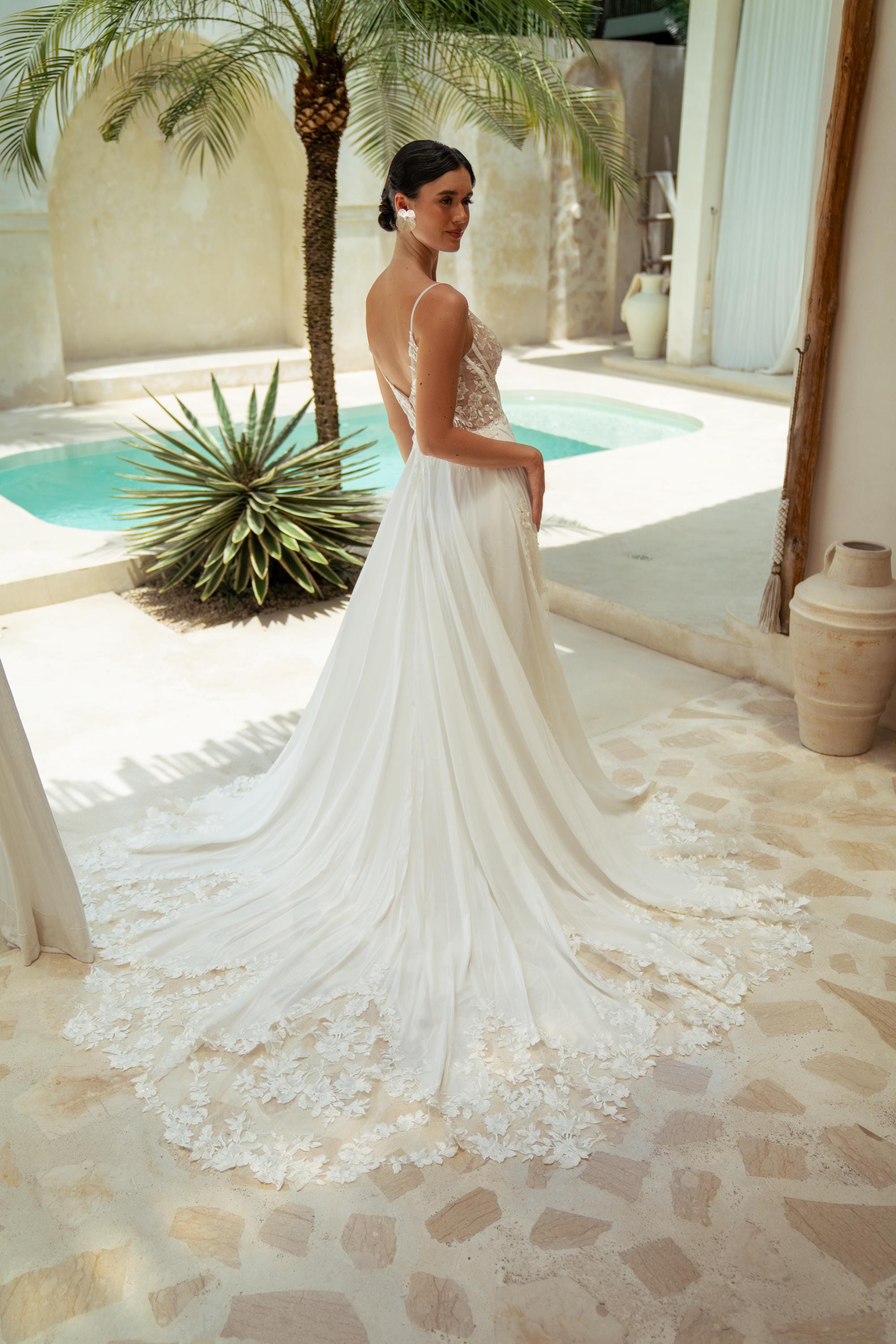 corset back wedding dress Detachable Sleeves 3D Flower offering a modern twist to a classic silhouette Livia romantic Lace Corset Wedding