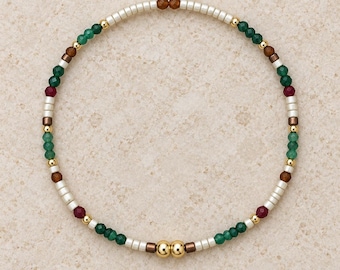ONE OFF earthy greens tiny miyuki and gemstone beads
