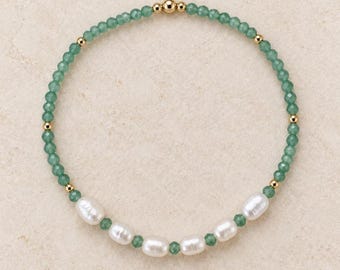 ONE OFF sea green gemstones and fresh water pearls