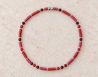 ONE OFF earthy red pink tiny gemstone & glass miyuki beaded bracelet