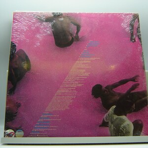 Pu&ograve; includere: Copertina di un album in vinile rosa con una foto di persone in acqua. Il titolo dell'album &egrave; "7" e l'artista &egrave; "Fleetwood Mac".
