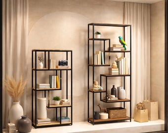 Industrial Bookshelf DXF Plans, Geometric Metal Wood Shelf Design (Digital Download)