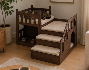 Archivo de corte láser para casita de gatos, escaleras y comedero para gatos, planos de muebles para gatos en MDF de 6 mm en formatos DWG y DXF, plantilla de corte láser.