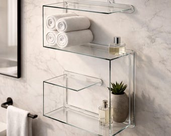 Flytande hylla i klar akryl, modern minimalistisk badrumsorganisatör, förvaring i 3 nivåer