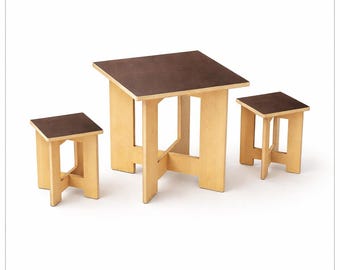Planos para juego de mesa y taburetes de madera contrachapada, corte láser CNC, muebles modulares (descarga digital)