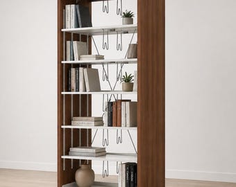 Modern Wood Metal Bookcase, Minimalist Freestanding Shelving Unit (Digital Download)