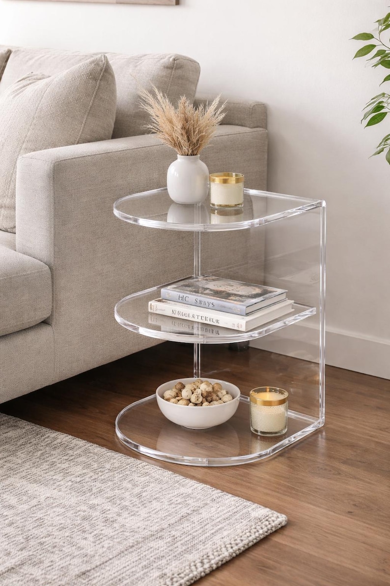 Clear Acrylic C-Shaped Side Table, Modern Plexiglass End Table (Digital Download) image 3
